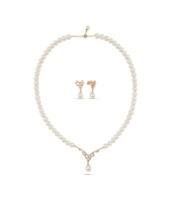 Taşlı Doğal İnci Sallantılı Küpe Kolye İkili Set | | Birinci1926