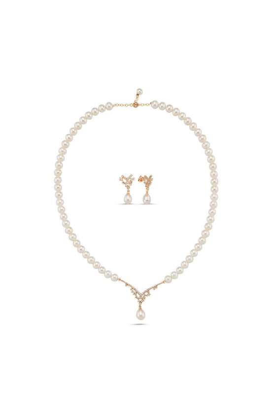 Taşlı Doğal İnci Sallantılı Küpe Kolye İkili Set | | Birinci1926