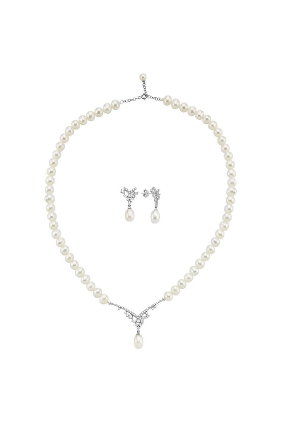 Taşlı Doğal İnci Sallantılı Küpe Kolye İkili Set | | Birinci1926