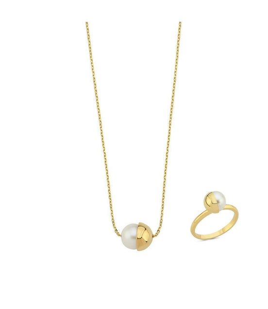 Tek Doğal İnci Kolye Yüzük İkili Set | | Birinci1926