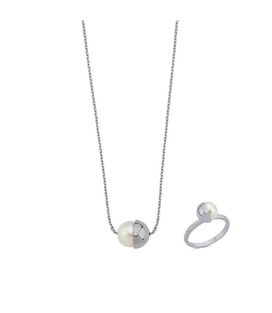 Tek Doğal İnci Kolye Yüzük İkili Set | | Birinci1926