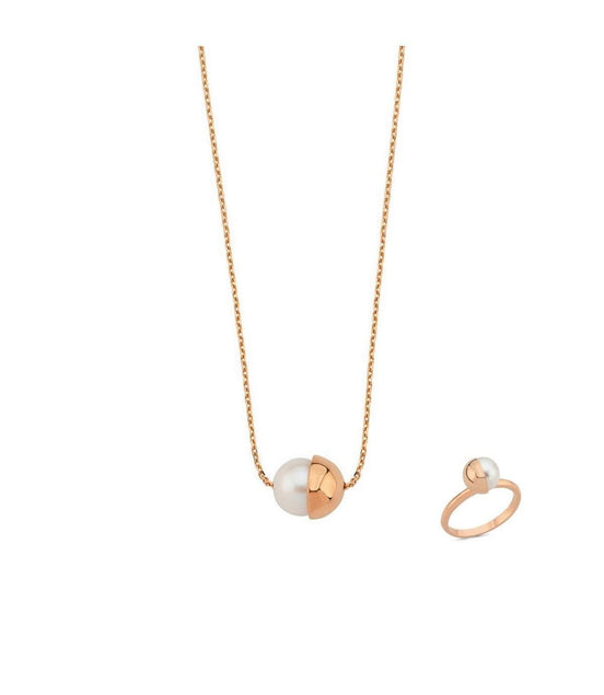 Tek Doğal İnci Kolye Yüzük İkili Set | | Birinci1926