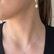 Leaf Stone Natural Pearl Dangling Earring Necklace Double Set