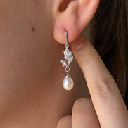 Leaf Stone Natural Pearl Dangling Earring Necklace Double Set