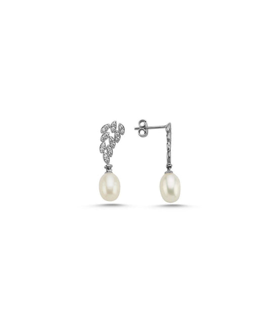 Leaf Stone Natural Pearl Dangling Earring