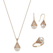 Lightbulb Design Natural Pearl Earring Necklace Ring Triple Set