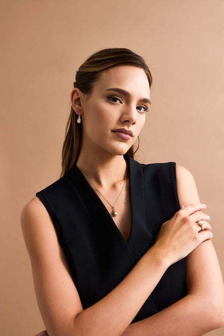 Lightbulb Design Natural Pearl Earring Necklace Ring Triple Set