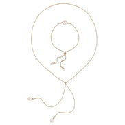 Adjustable Natural Pearl Necklace Bracelet Double Set