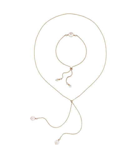 Adjustable Natural Pearl Necklace Bracelet Double Set