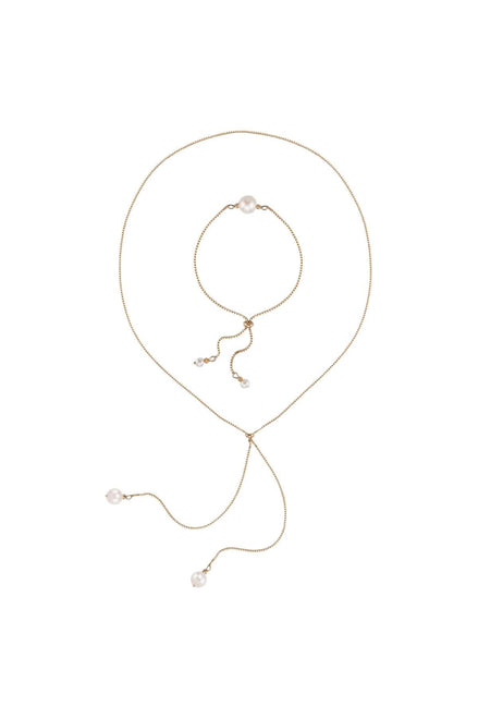 Adjustable Natural Pearl Necklace Bracelet Double Set