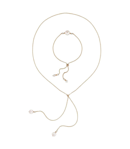 Adjustable Natural Pearl Necklace Bracelet Double Set