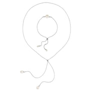 Adjustable Natural Pearl Necklace Bracelet Double Set