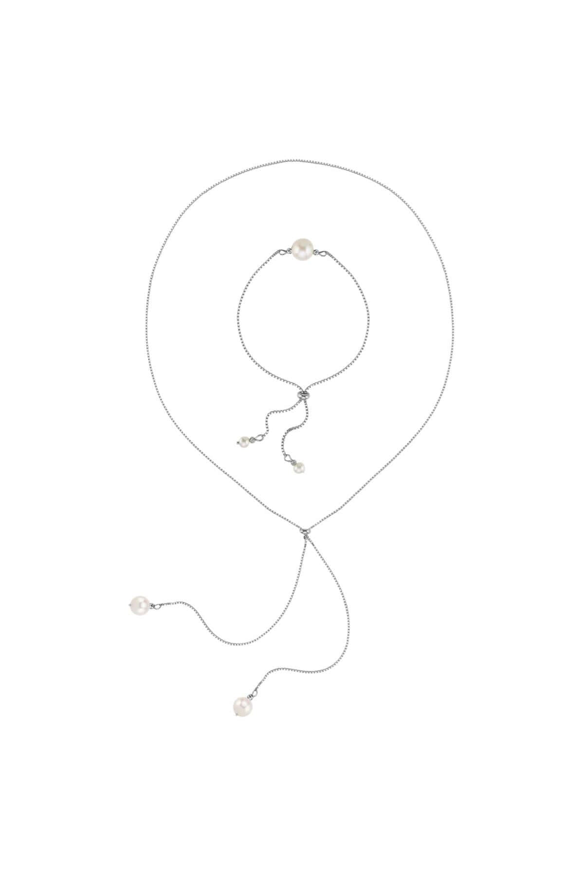 Adjustable Natural Pearl Necklace Bracelet Double Set