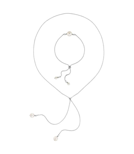 Adjustable Natural Pearl Necklace Bracelet Double Set