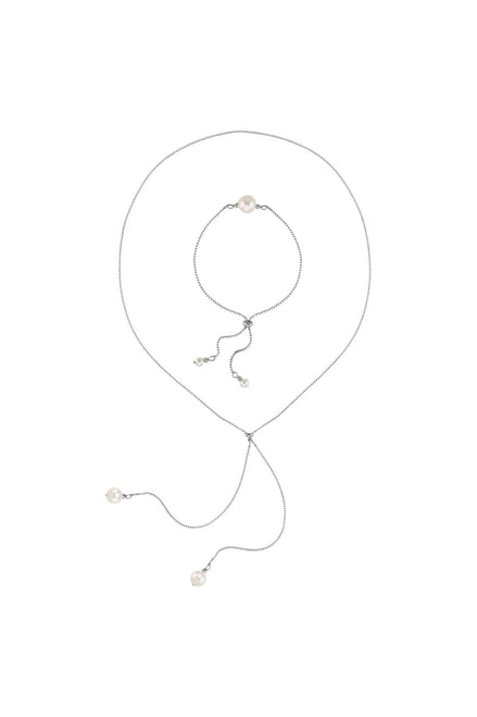 Adjustable Natural Pearl Necklace Bracelet Double Set