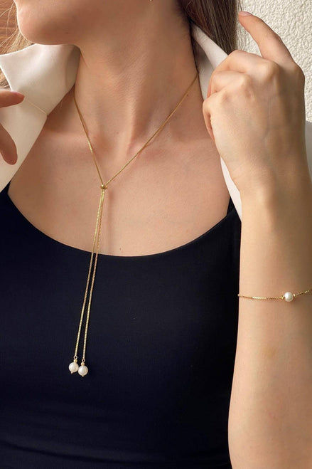 Asansörlü Doğal İnci Kolye Bileklik İkili Set | | Birinci1926