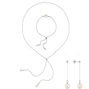 Adjustable Natural Pearl Earring Necklace Bracelet Triple Set