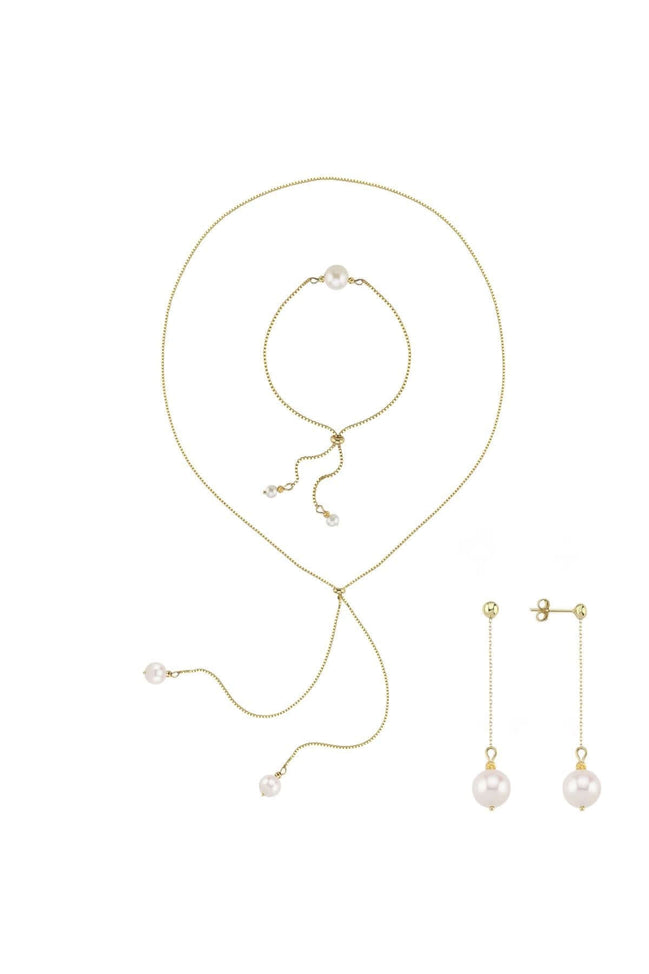 Asansörlü Doğal İnci Küpe Kolye Bileklik Üçlü Set | | Birinci1926