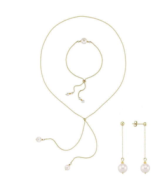 Asansörlü Doğal İnci Küpe Kolye Bileklik Üçlü Set | | Birinci1926