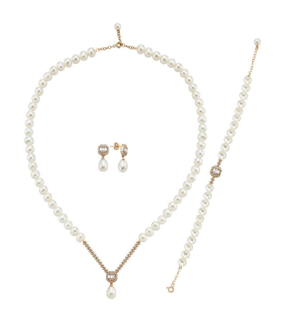 Baget Doğal İnci Küpe Kolye Bileklik Üçlü Set | | Birinci1926