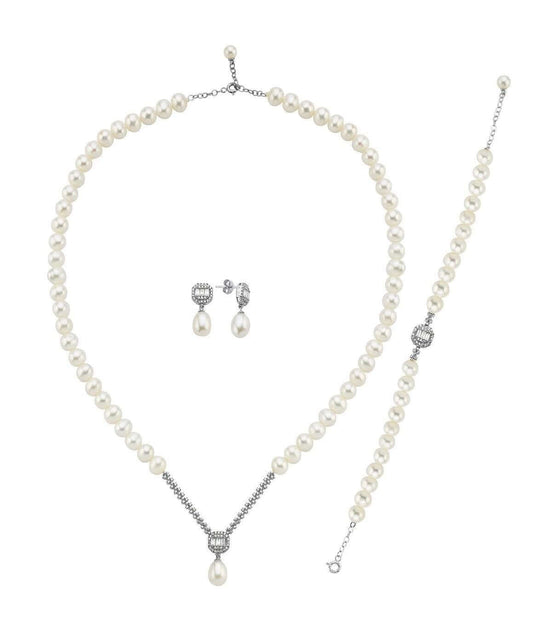 Baget Doğal İnci Küpe Kolye Bileklik Üçlü Set | | Birinci1926