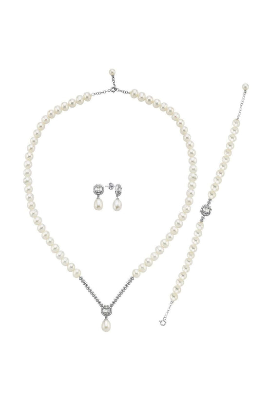 Baget Doğal İnci Küpe Kolye Bileklik Üçlü Set | | Birinci1926