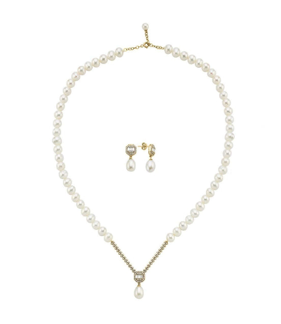 Baget Sekizgen Doğal İnci Sallantı Küpe Kolye İkili Set | | Birinci1926