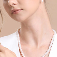 Baguette Octagon Natural Pearl Dangling Earring Necklace Double Set