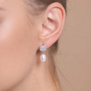 Baguette Octagon Natural Pearl Dangling Earring Necklace Double Set