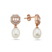 Baguette Octagon Natural Pearl Dangling Earring