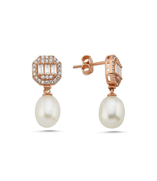 Baguette Octagon Natural Pearl Dangling Earring