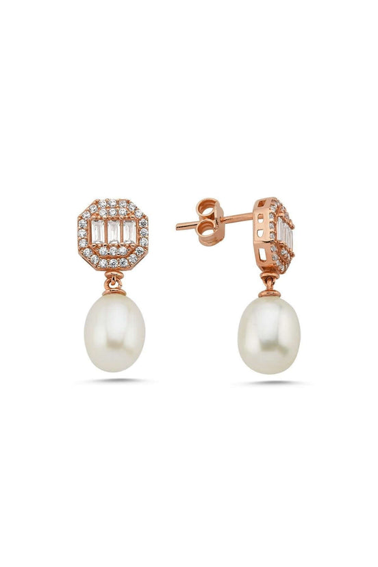 Baguette Octagon Natural Pearl Dangling Earring
