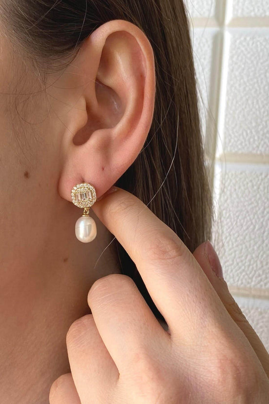 Baget Sekizgen Doğal İnci Sallantılı Küpe | | Birinci1926