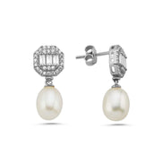 Baguette Octagon Natural Pearl Dangling Earring