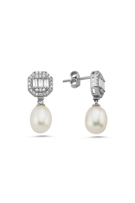 Baguette Octagon Natural Pearl Dangling Earring