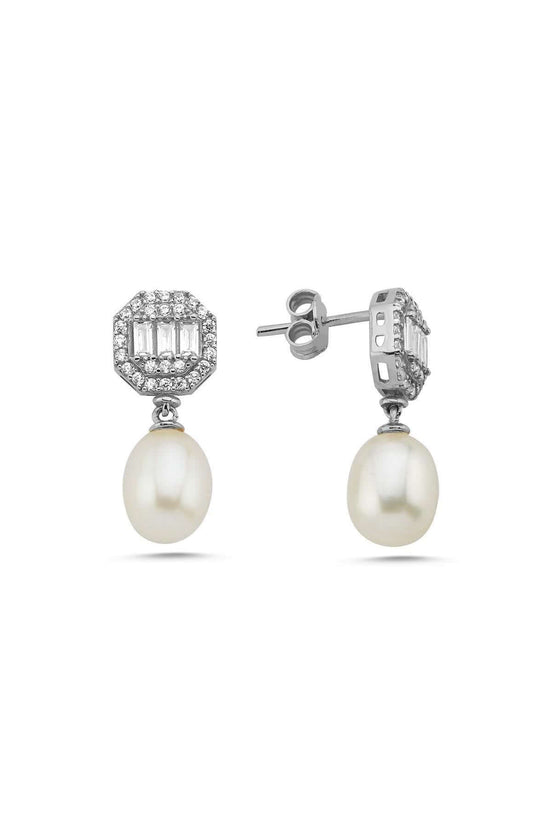 Baguette Octagon Natural Pearl Dangling Earring