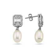 Baguette Zircon Stone Natural Pearl Dangling Earring