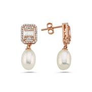 Baguette Zircon Stone Natural Pearl Dangling Earring