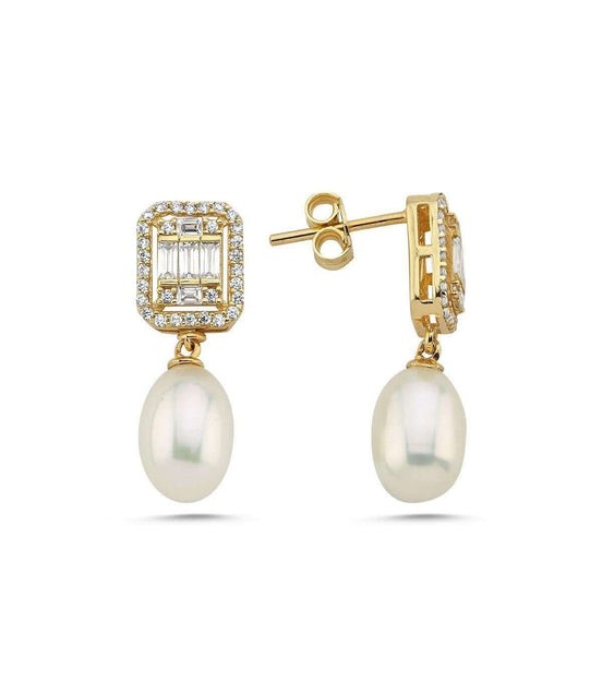 Baget Zirkon Taş Doğal İnci Sallantılı Küpe | | Birinci1926