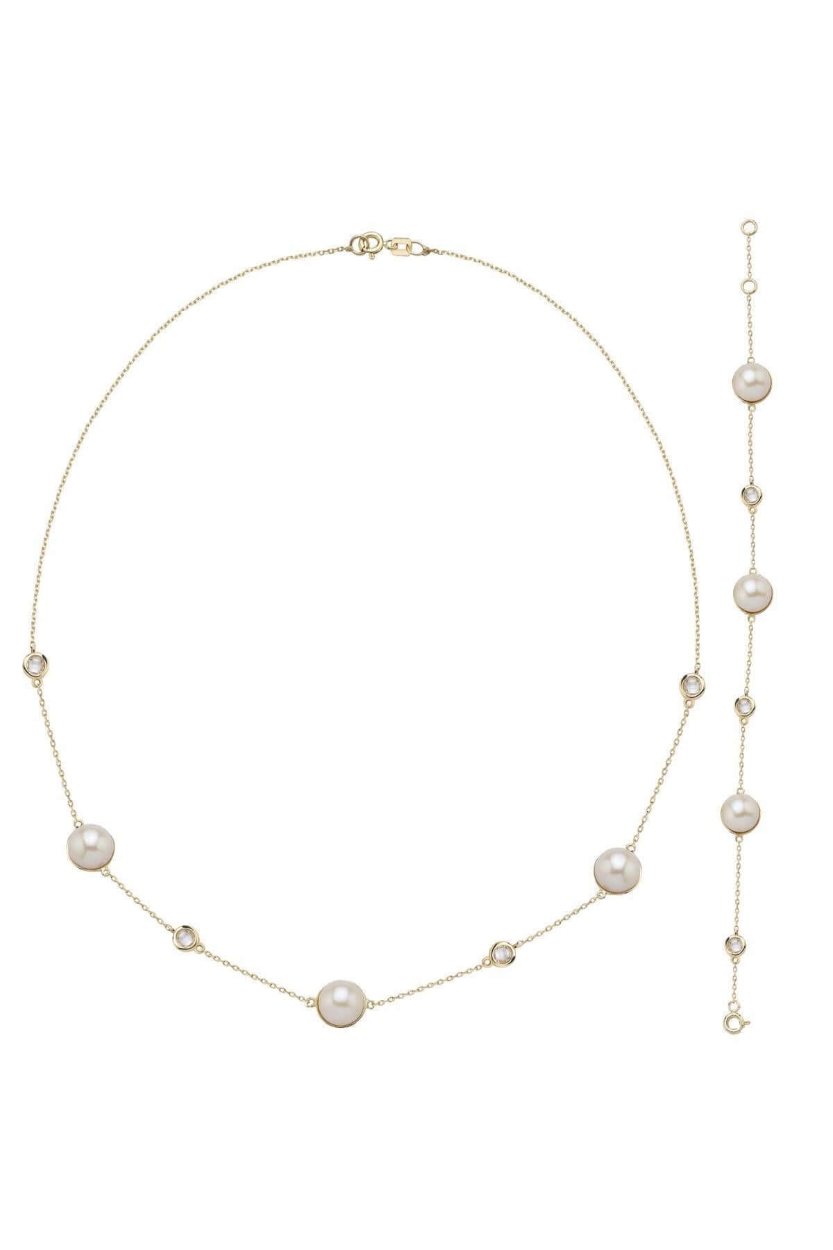 Doğal İncili Zirkon Taşlı Kolye Bileklik İkili Set | | Birinci1926