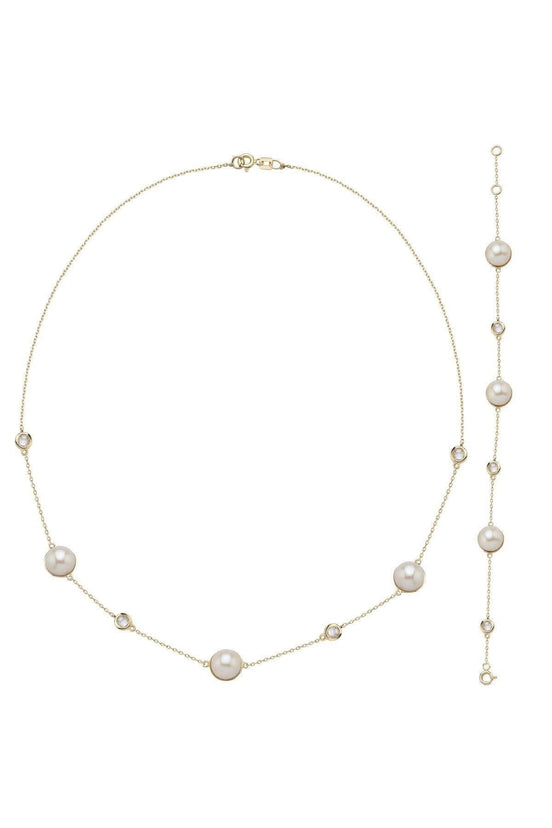 Doğal İncili Zirkon Taşlı Kolye Bileklik İkili Set | | Birinci1926