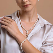 Yaprak Taşlı Doğal İnci Küpe Kolye Bileklik Üçlü Set | | Birinci1926
