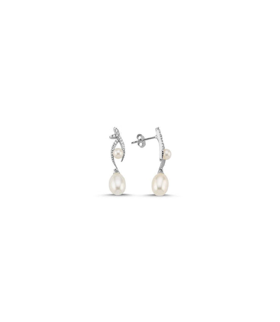 Zircon Stone Natural Pearl Dangling Earring
