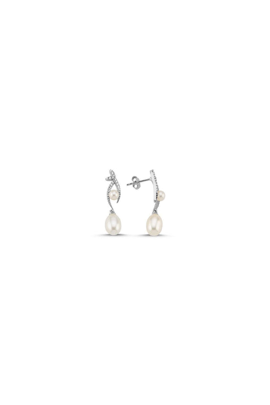 Zircon Stone Natural Pearl Dangling Earring