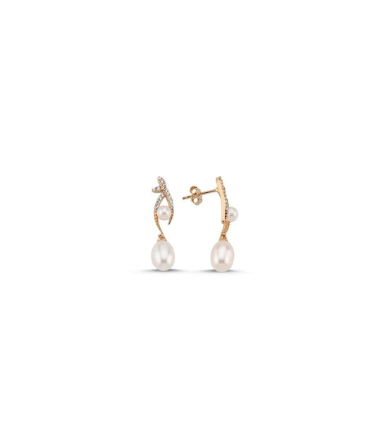 Zircon Stone Natural Pearl Dangling Earring