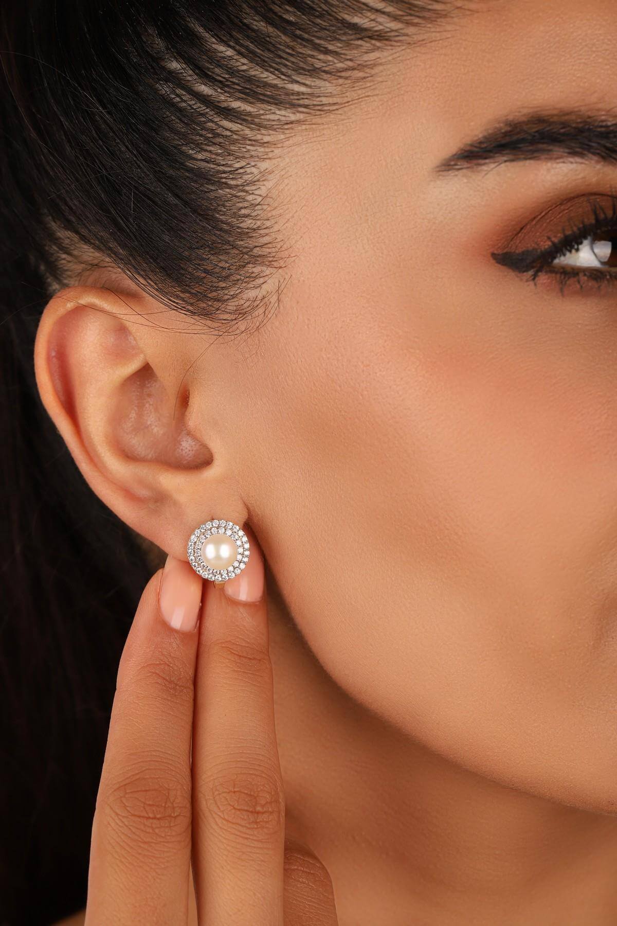 Natural Pearl Zircon Stone Earring