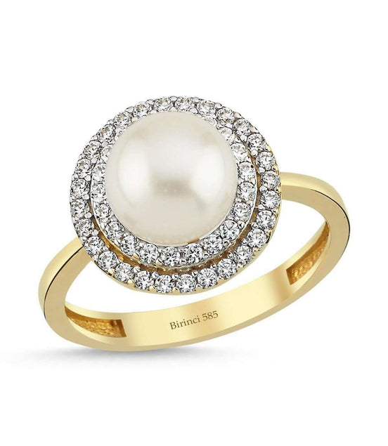 Natural Pearl Zircon Stone Ring