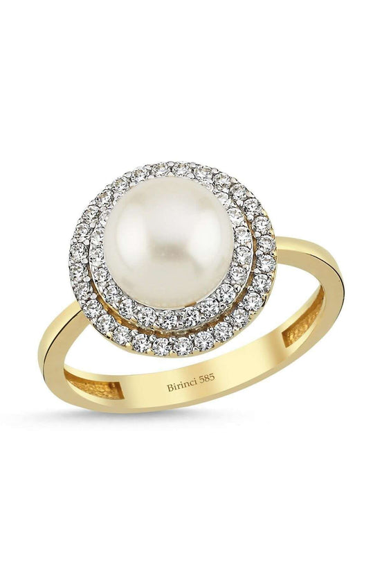 Natural Pearl Zircon Stone Ring