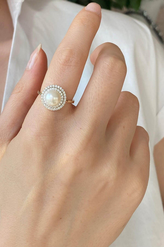 Natural Pearl Zircon Stone Ring