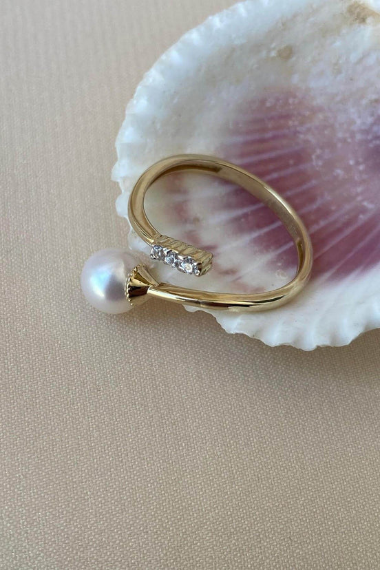 Natural Pearl Sarmal Zircon Stone Ring